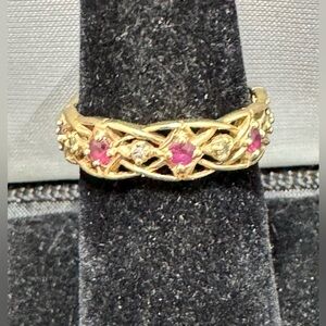 14K gold Diamond/ruby eternity band ring.